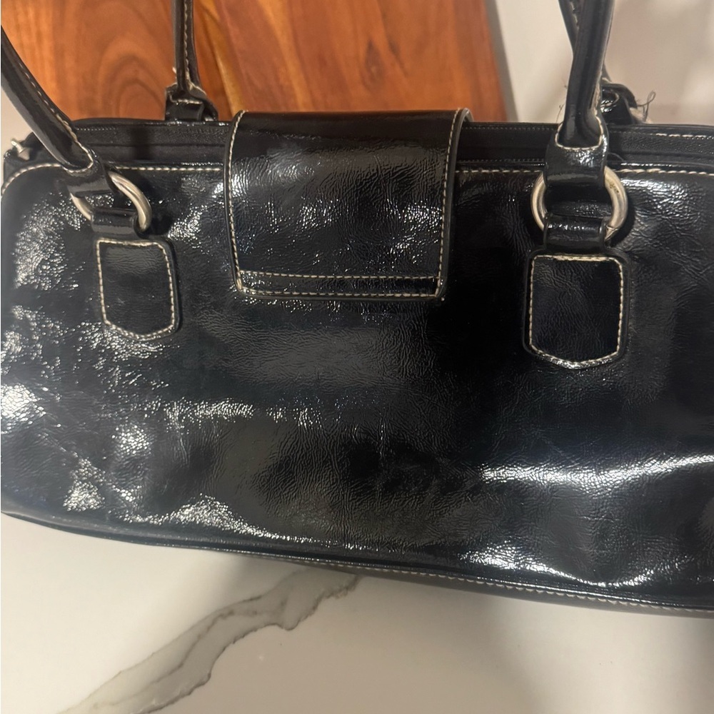 Mimicci Black Patent Leather Shoulder Bag Silver Hardware Y2K - Picture 9 of 9
